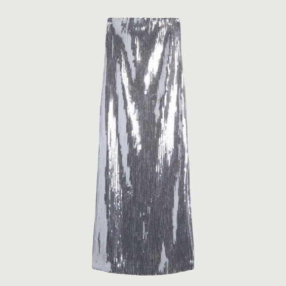 Oak + Fort Sequin Tube Midi Dress Silver NWT Size XS - Picture 2 of 14
